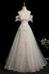 A-line Ivory Tulle Off Shoulder Long Evening Dress, Tulle Sweetheart Prom Dress